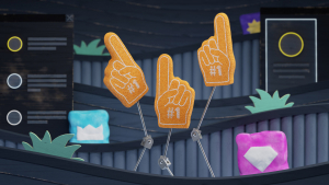 Foam fingers in front of twitch displays